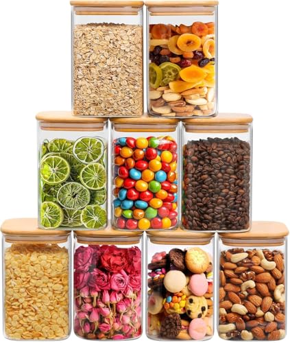 ComSaf 12 Qt Glass Storage Containers with Lids Glass Jars with Lids Clear Food Storage Jar Square Canister Set of 9 Pantry Organizers and Storage for Cookie Flour Oat Pasta Tea Coffee Bean - Image 1