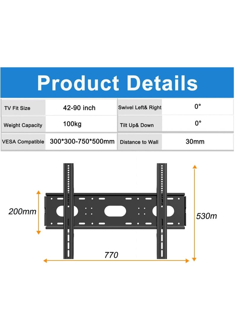 ELTRAZONE TV Wall Mount for Most 42-90 Inch TVs, Ultra Slim Support TV Mural Up to VESA 750x500mm Heavy Duty 220lbs Load, TV Wall Holder Fits 50 55 65 75 80 85" Large Screen Wall Mount Bracket  - Image 2