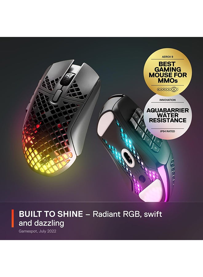 steelseries Aerox 9 Wireless Gaming Mouse – Ultra Lightweight MMO/MOBA – 89g – 18 Programmable Buttons – Bluetooth/2.4 GHz – IP54 Water Resistant – 180 Hr Battery, Black - Image 3