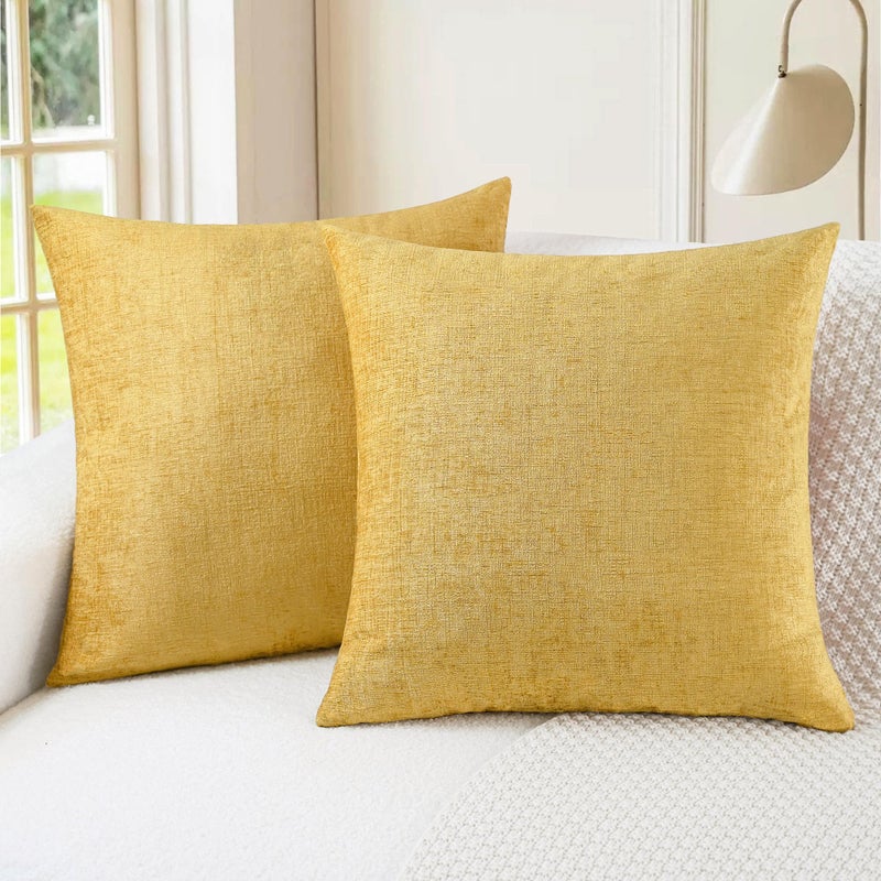 CaliTime CaliTime Throw Pillow Covers Decorative 22 X 22 Inches Pack of 2 Cozy Chenille Cushion Cases for Couch Sofa Bed Living Room Home Gold  - Image 1