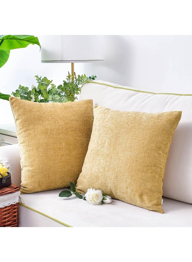 CaliTime CaliTime Throw Pillow Covers Decorative 22 X 22 Inches Pack of 2 Cozy Chenille Cushion Cases for Couch Sofa Bed Living Room Home Gold  - Image 2