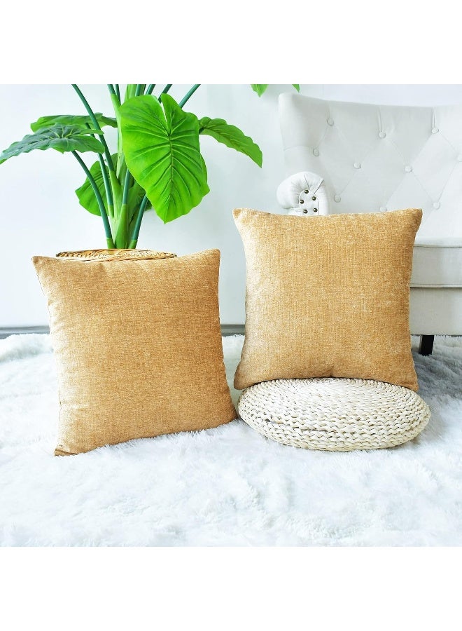 CaliTime CaliTime Throw Pillow Covers Decorative 22 X 22 Inches Pack of 2 Cozy Chenille Cushion Cases for Couch Sofa Bed Living Room Home Gold  - Image 3