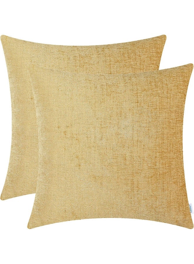 CaliTime Throw Pillow Covers Decorative 22 X 22 Inches Pack of 2 Cozy Chenille Cushion Cases for Couch Sofa Bed Living Room Home Gold