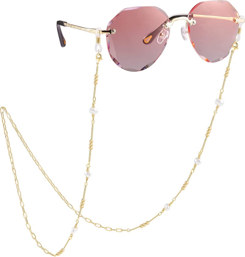 PEARLADA 18K Gold Eyeglass Chain Sunglasses Strap Holder Reading Glasses Retainer Gold Beaded Chain String Cord Lanyard - Image 1