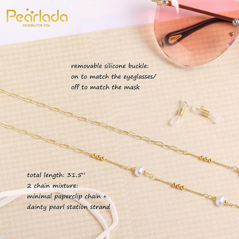 PEARLADA 18K Gold Eyeglass Chain Sunglasses Strap Holder Reading Glasses Retainer Gold Beaded Chain String Cord Lanyard - Image 3