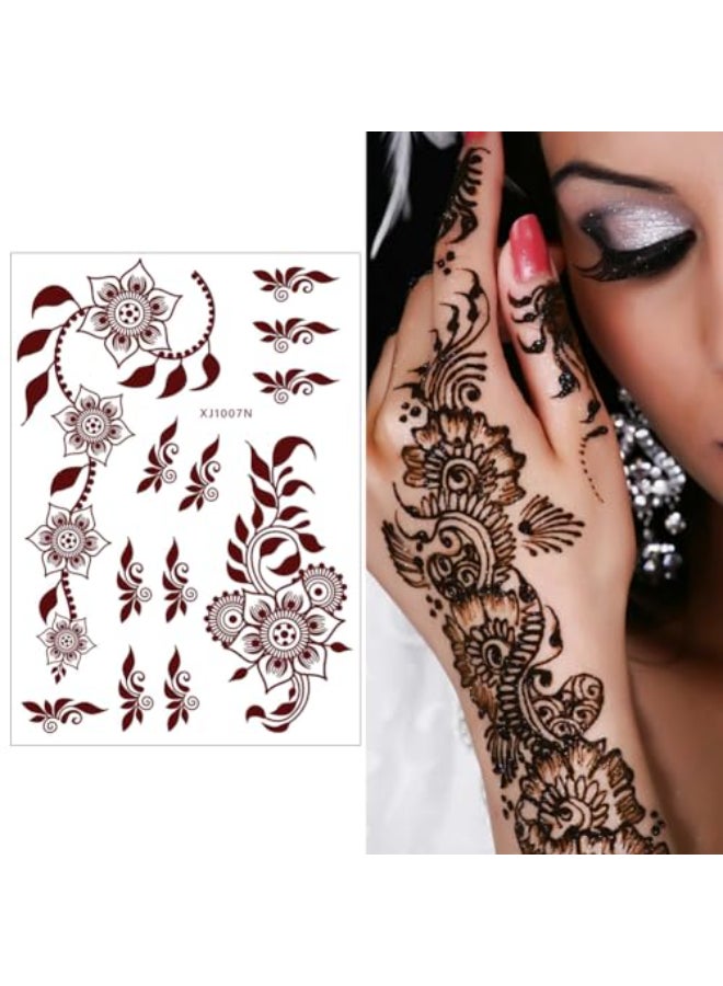 Xmasir 12 Sheets Henna Temporary Tattoo Kit Waterproof Brown Tattoo Stickers for Girls Women Wedding Party Body Art Stickers Brown2 - Image 3