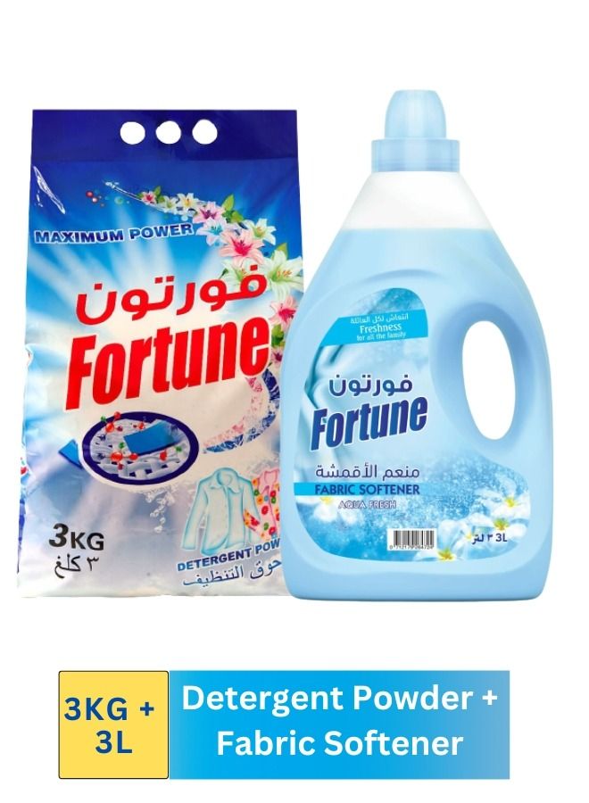 فورتون فورتشن – مسحوق غسيل المنظفات 3 كجم ومنعم الأقمشة باللون الأزرق 3 لتر  - Image 1