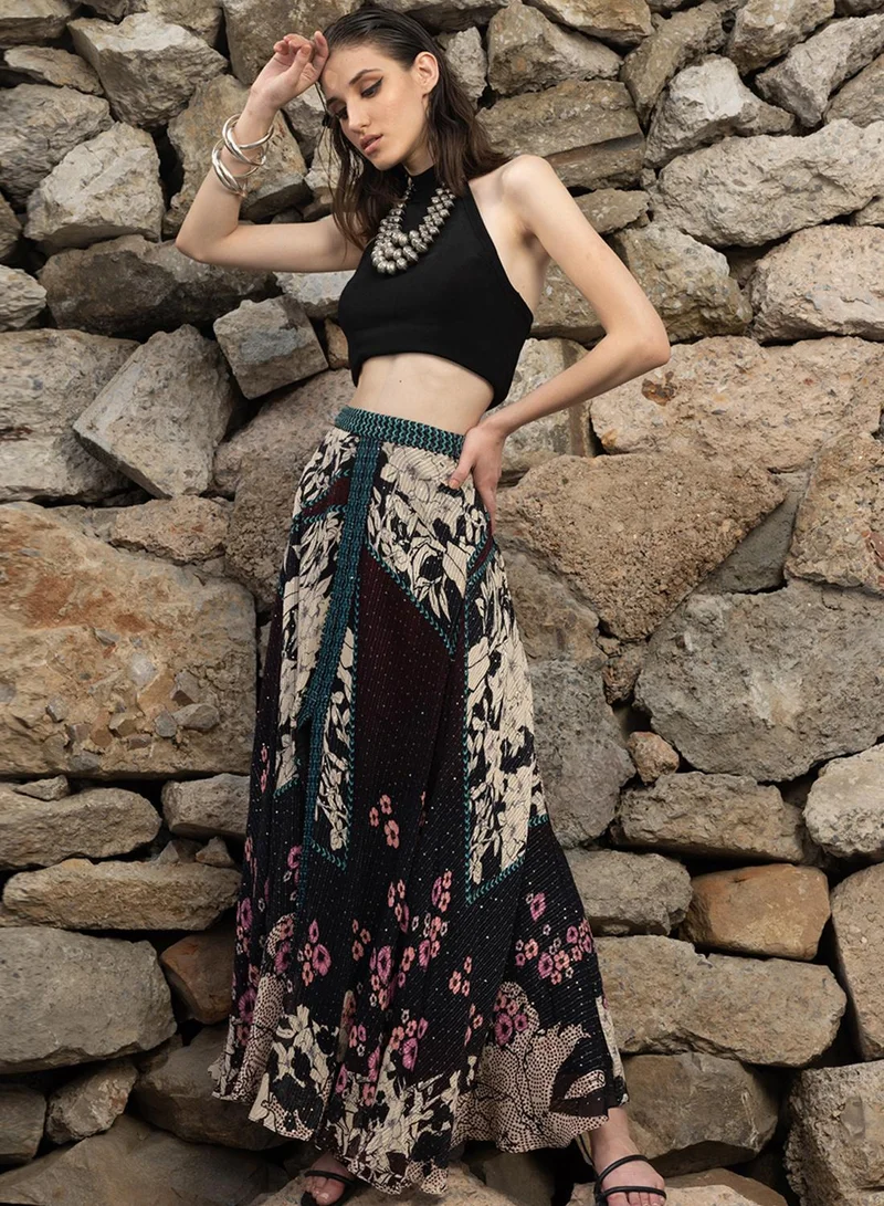 Bhanuni By Jyoti  BRUNETTE BROWN AND OYSTER GREY MAXI SKIRT for Women | Best Price UAE