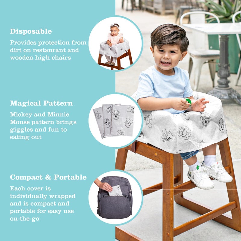 J.L. Childress Disney Baby Disposable Restaurant High Chair Covers - Baby Travel Accessory for Kids & Toddlers, Individually Wrapped, Covers All Surfaces - 12 Count, Mickey & Minnie - Image 2