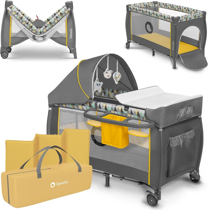 lionelo Sven Plus 2 In 1 Travel Bed Playpen Yellow - Image 1