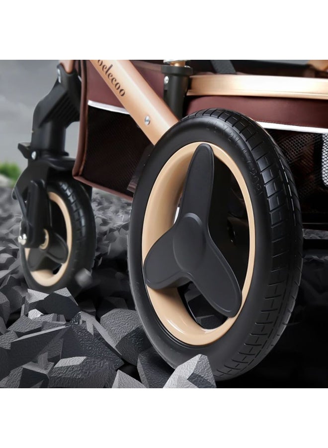 MiniMe 3-in-1 Baby Stroller | 0-72 Months | Foldable Lightweight Custom Leather & Aluminum Frame | Includes Bassinet, Car Seat & Toddler Seat | Portable Durable Black & Gold Stroller for Infant, Toddler, and Child - Image 2