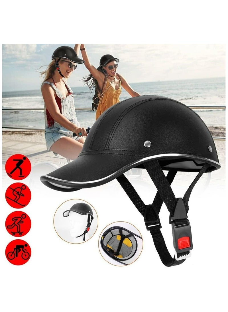 Halamine Cap Style Half Face Motorcycle Helmet, Bicycle Baseball Helmets,Black  - Image 3