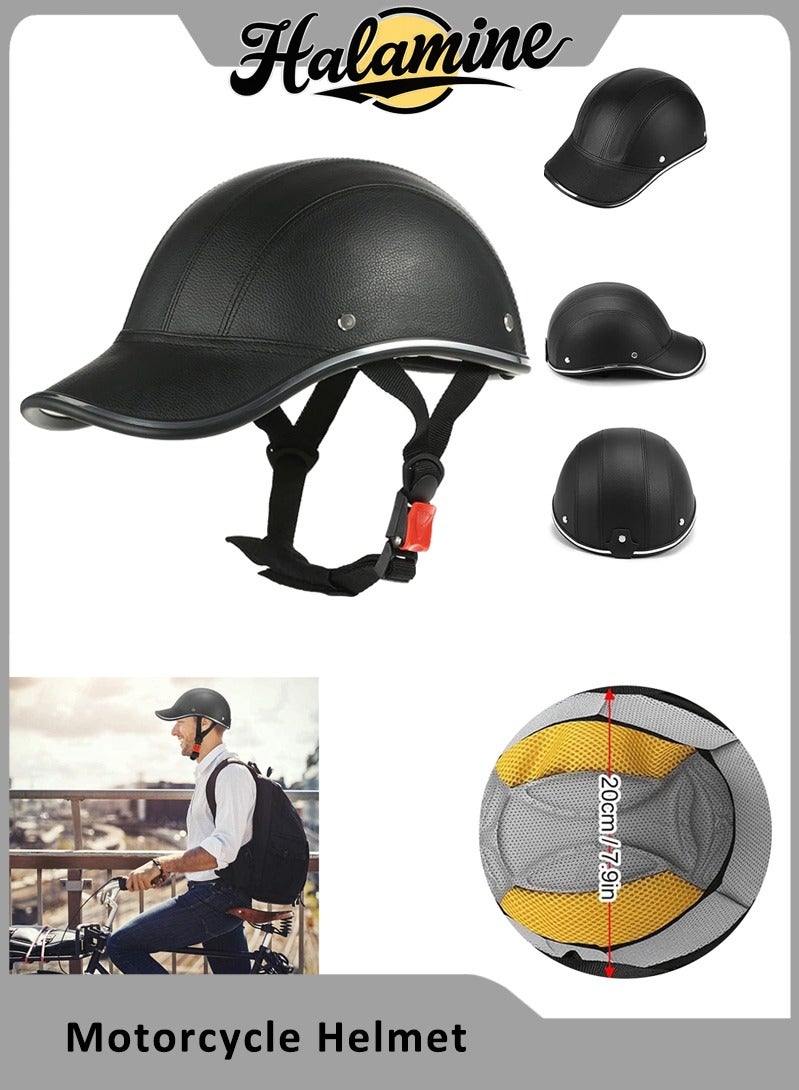 Halamine Cap Style Half Face Motorcycle Helmet, Bicycle Baseball Helmets,Black  - Image 1