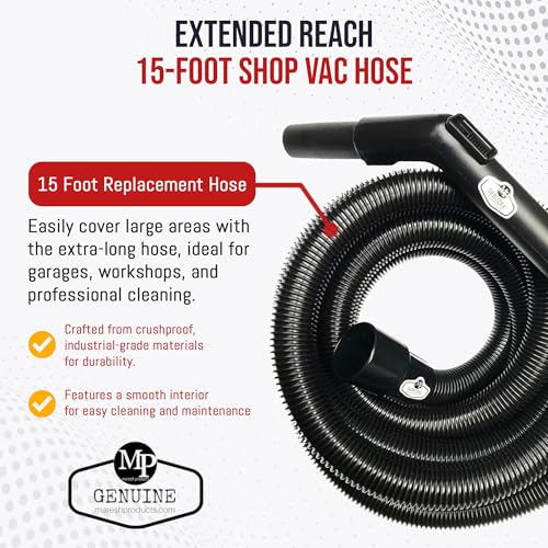 MP Maresh Products Vacuum Cleaner Replacement Hose - Vacuum Hose Extension for Wet Dry Vacuums, Heavy Duty Crushproof Industrial Grade 15 Foot Hose by 1-1/4 Inch Air Suction Control Connector - Black - Image 3