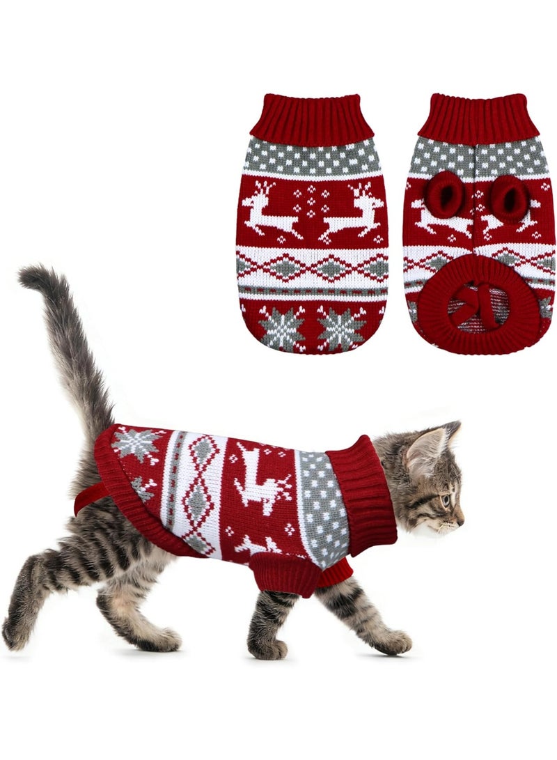 كيلا سترة عيد الميلاد للقطط معطف شتوي دافئ للحيوانات الأليفة بيجامة رنة ثلجية ملابس تريكو سترة قطط للقطط والجراء (رنة، S) - Image 1
