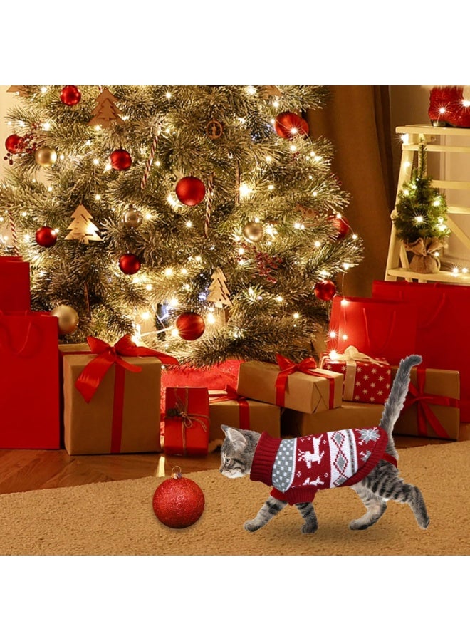 كيلا سترة عيد الميلاد للقطط معطف شتوي دافئ للحيوانات الأليفة بيجامة رنة ثلجية ملابس تريكو سترة قطط للقطط والجراء (رنة، S) - Image 3