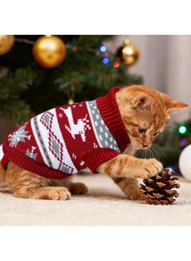 كيلا سترة عيد الميلاد للقطط معطف شتوي دافئ للحيوانات الأليفة بيجامة رنة ثلجية ملابس تريكو سترة قطط للقطط والجراء (رنة، S) - Image 2
