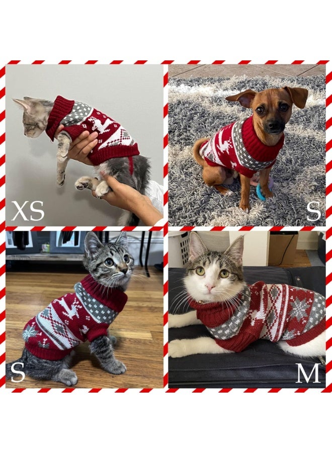 كيلا سترة عيد الميلاد للقطط معطف شتوي دافئ للحيوانات الأليفة بيجامة رنة ثلجية ملابس تريكو سترة قطط للقطط والجراء (رنة، S) - Image 5
