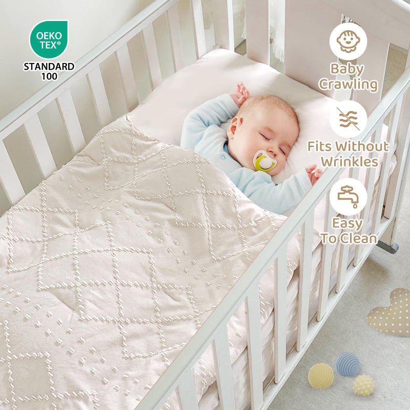 Wowelife Crib Bedding Set for Girls, 3 Pieces Baby Crib Bedding Set Newborn, Mini Tufted Jacquard Ruffle Fringe Boho, Infant & Nursery with Comforter, Crib Fitted Sheet and Crib Skirt, Beige - Image 5