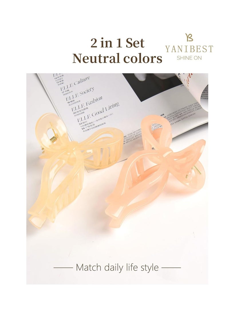 YANIBEST YANIBEST Elegant Bow Hair Claw Clips Stylish Large Hair Clips for Thin and Thick Hair | Holiday Gift for Teen Girls | Chic Hair Styling Accessories for Women (Beige/Pink) - Image 2
