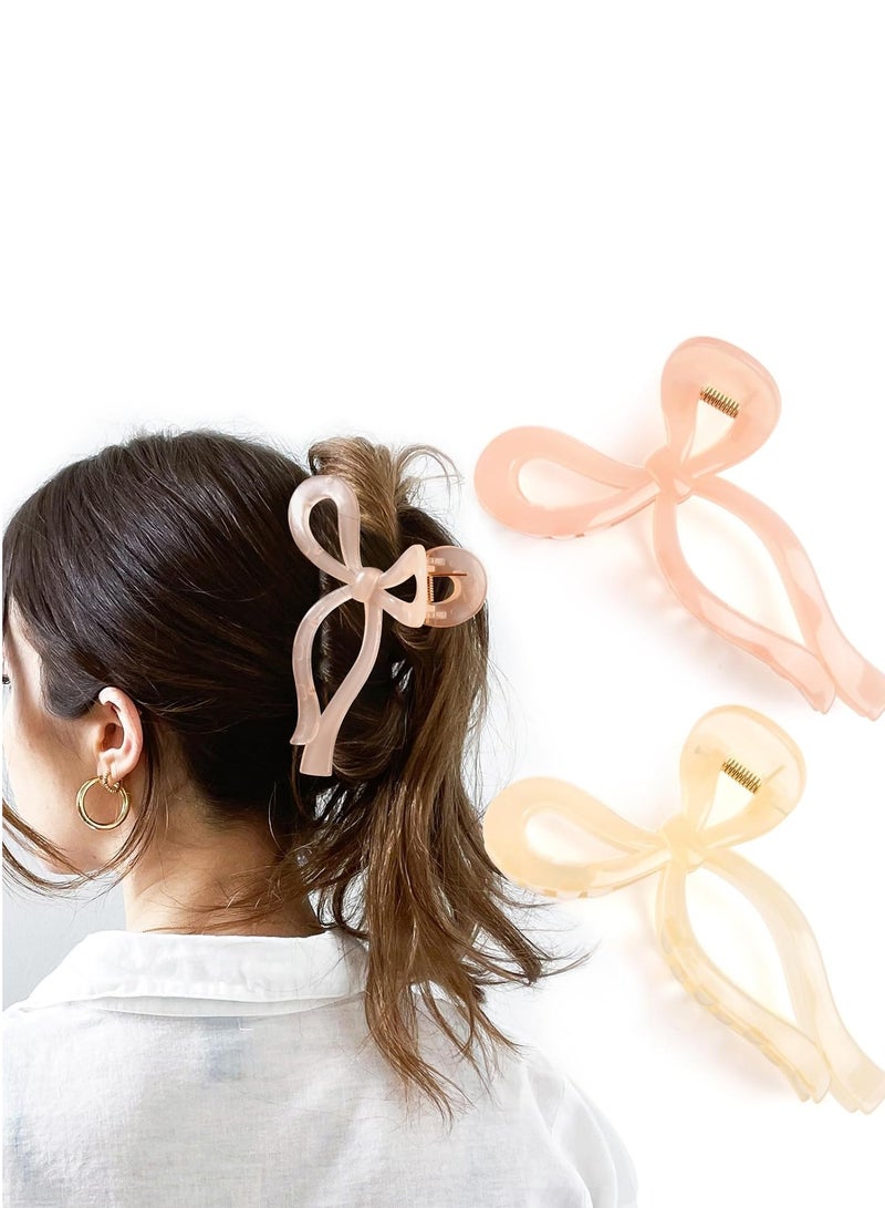 YANIBEST YANIBEST Elegant Bow Hair Claw Clips Stylish Large Hair Clips for Thin and Thick Hair | Holiday Gift for Teen Girls | Chic Hair Styling Accessories for Women (Beige/Pink) - Image 1