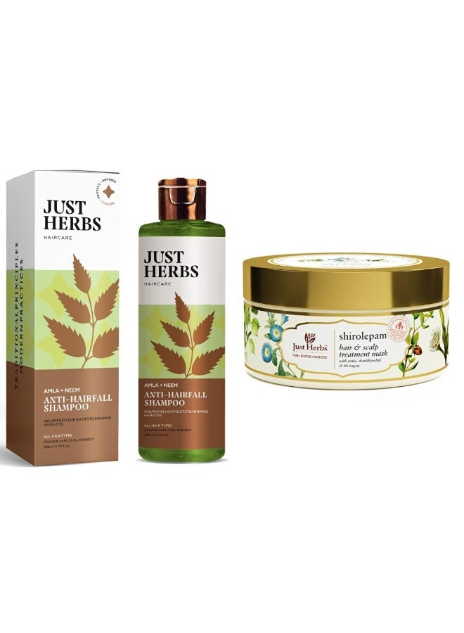 جاست هيربز شامبو "Just Herbs" المضاد لتساقط الشعر (200 مل) مع قناع علاجي للشعر وفروة الرأس للتحكم في تساقط الشعر (200 جم) - Image 1