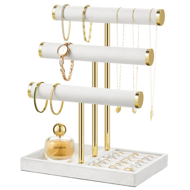 bussdis 3 Tier Bracelet Holder Display Detachable T Bar White Velvet Bracelet Holder Jewelry Holder Organizer for Bracelet Necklace Watches Rings - Image 2