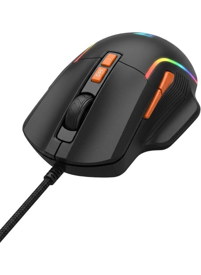 ماوس العاب سلكي USB من جيرتيك - بصري 4800DPI / 60IPS / 20G / 7 ازرار - اضاءة خلفية RGB كروما - 10 متر نقرة - كابل مضفر 1.5 متر - ماوس العاب مريح للكمبيوتر واللاب توب | اسود (JR850) - Image 5