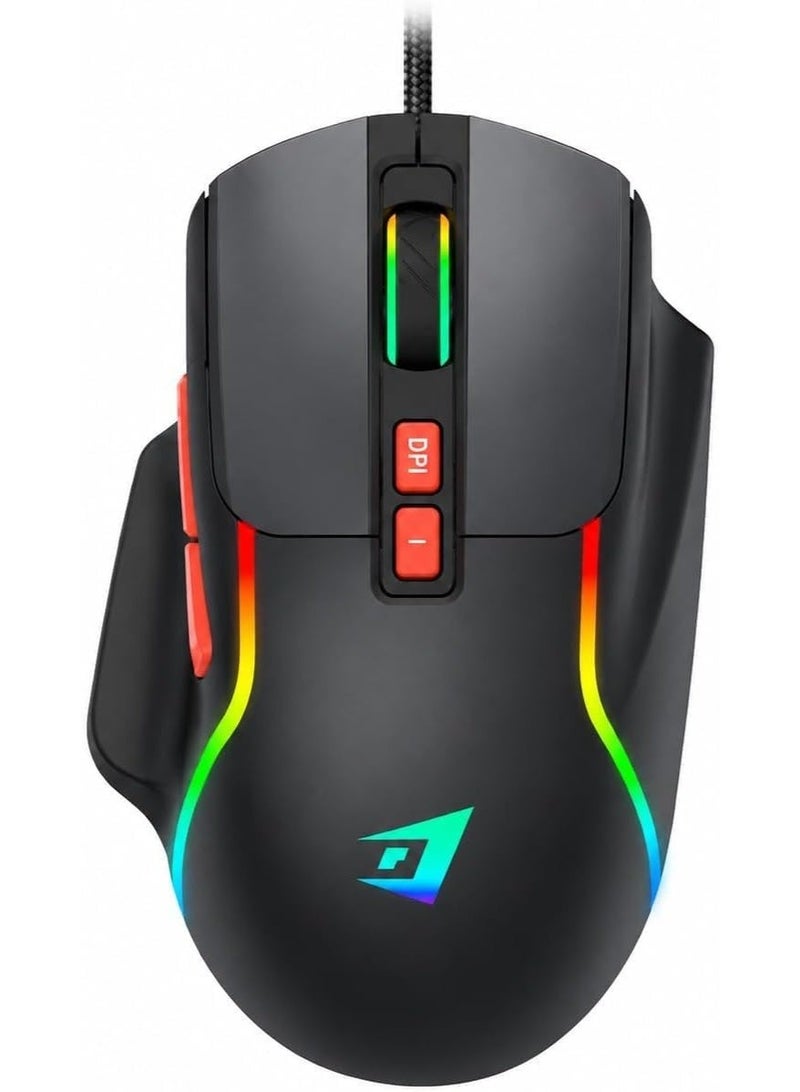 ماوس العاب سلكي USB من جيرتيك - بصري 4800DPI / 60IPS / 20G / 7 ازرار - اضاءة خلفية RGB كروما - 10 متر نقرة - كابل مضفر 1.5 متر - ماوس العاب مريح للكمبيوتر واللاب توب | اسود (JR850) - Image 1