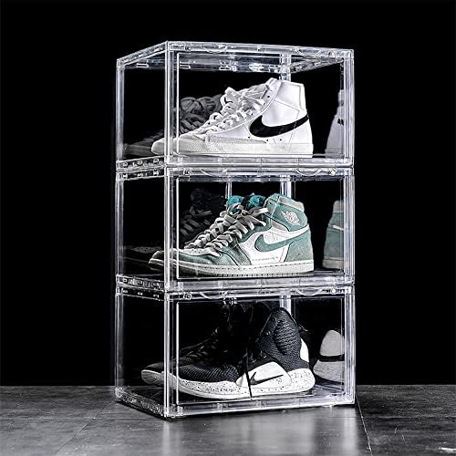 AYSIS Multipurpose Sneaker Containers Bins,Shoe Storage Box,Clear Plastic Stackable Shoe Organizer For Closet,Space Saving Foldable Shoe Sneaker Containers Bins Holders (Pack Of 3,White Transparent) - Image 1