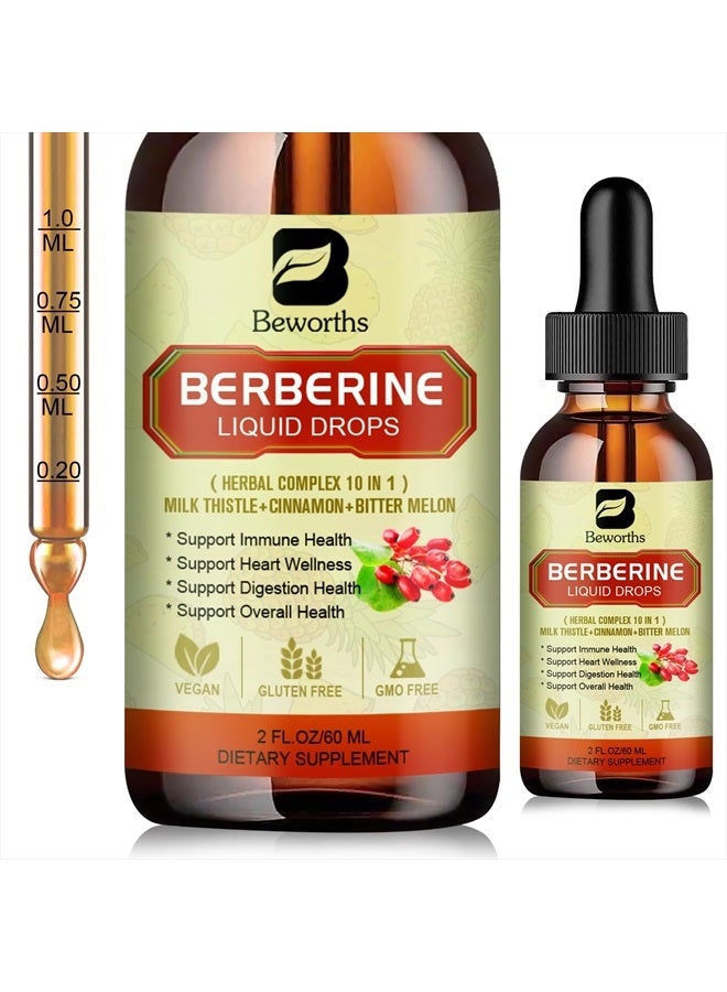 B BEWORTHS Premium Berberine Supplement - Berberine Liquid Drops with Turmeric, Bitter Melon, Milk Thistle, Ceylon Cinnamon, Berberine Veggie Supplement for Immune, Digestion System and Heart Health Support - Image 1