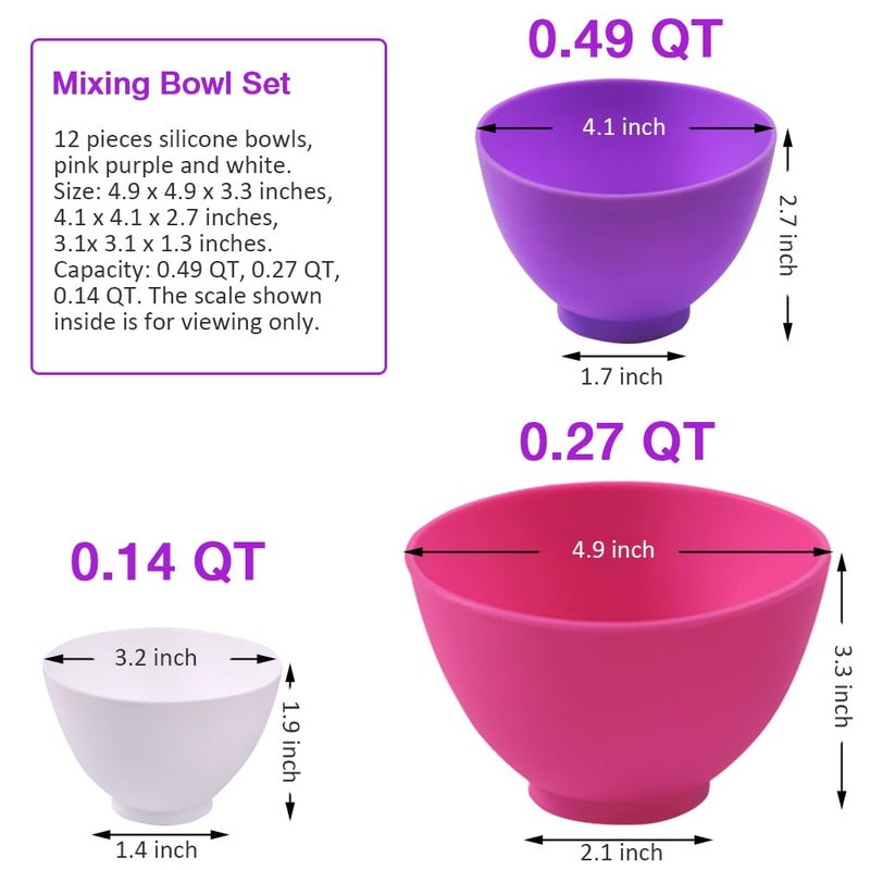 Goalfly 12 Pcs Silicone Mixing Bowls Set, Size 0.14, 0.27, 0.49 QT, Flexible Silicone Bowls for Kitchen, Silicone Bowls for Melting Chocolate, Icing, Cooking, Prepping Food - Image 2