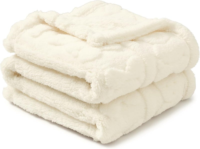 CREVENT 76x102cm Cozy Soft Warm Sherpa Baby Blanket for Girls Boys, Newborn Essentials for Infant, Baby Shower Receiving Gift - Ivory Bear - Image 3
