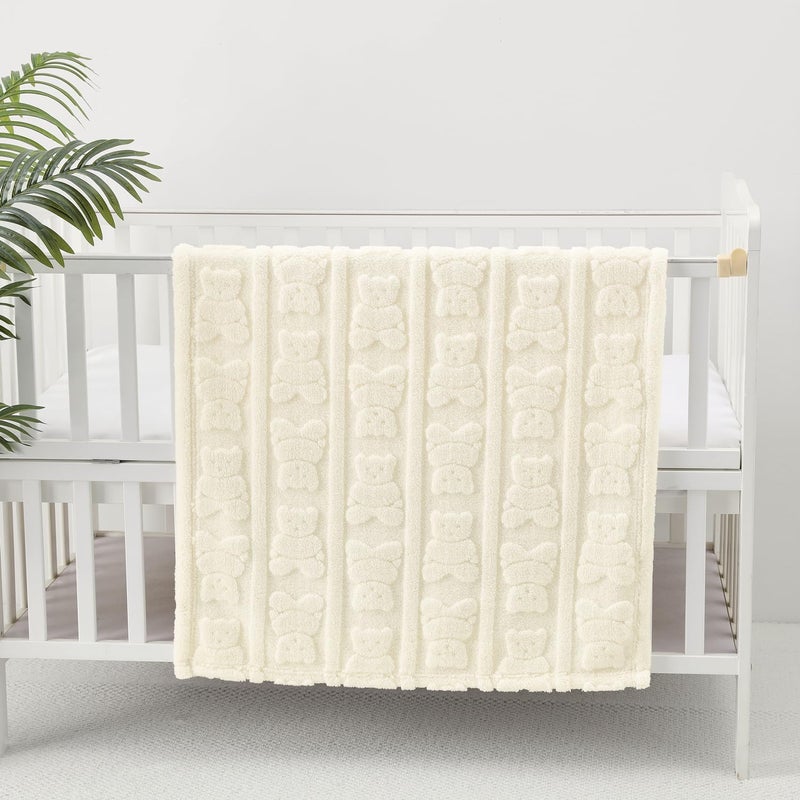 CREVENT 76x102cm Cozy Soft Warm Sherpa Baby Blanket for Girls Boys, Newborn Essentials for Infant, Baby Shower Receiving Gift - Ivory Bear - Image 5