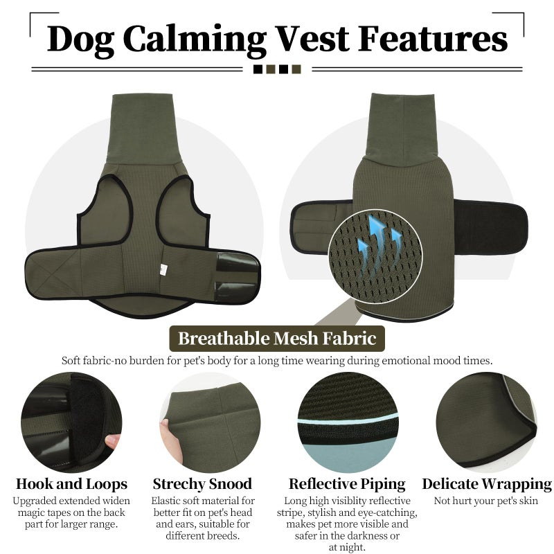 ROZKITCH Dog Anxiety Relief Jacket, Turtleneck Calming Vest for Indoor & Outdoor Use, Breathable Dog Shirt for Separation & Noise Anxiety ArmyGreen L - Image 3