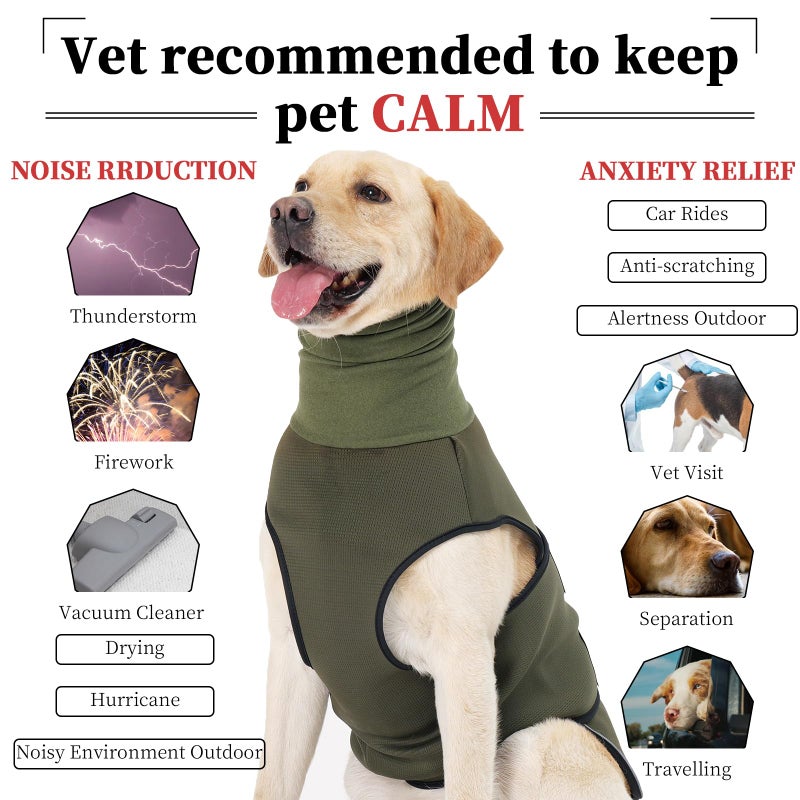 ROZKITCH Dog Anxiety Relief Jacket, Turtleneck Calming Vest for Indoor & Outdoor Use, Breathable Dog Shirt for Separation & Noise Anxiety ArmyGreen L - Image 2