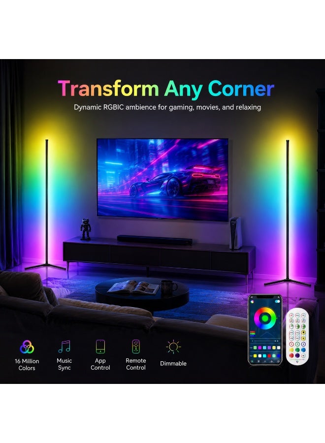 GroveMade 2 PCS LED Corner Lamp for Living Room - 10W Color Changing Lamp, Corner Floor Lamp with APP and Remote Control, RGB Corner Floor Lamp with Dimmable Music Sync Timer for Living Room, Bedroom, Gaming Room - Image 1