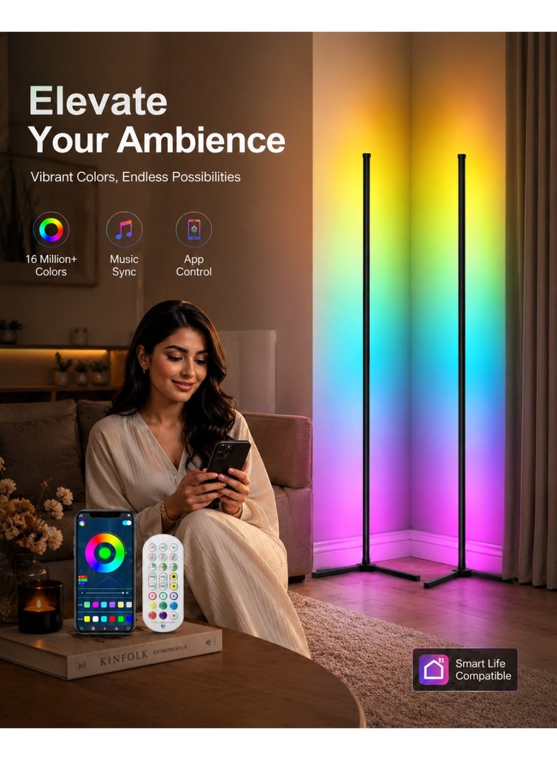 GroveMade 2 PCS LED Corner Lamp for Living Room - 10W Color Changing Lamp, Corner Floor Lamp with APP and Remote Control, RGB Corner Floor Lamp with Dimmable Music Sync Timer for Living Room, Bedroom, Gaming Room - Image 4