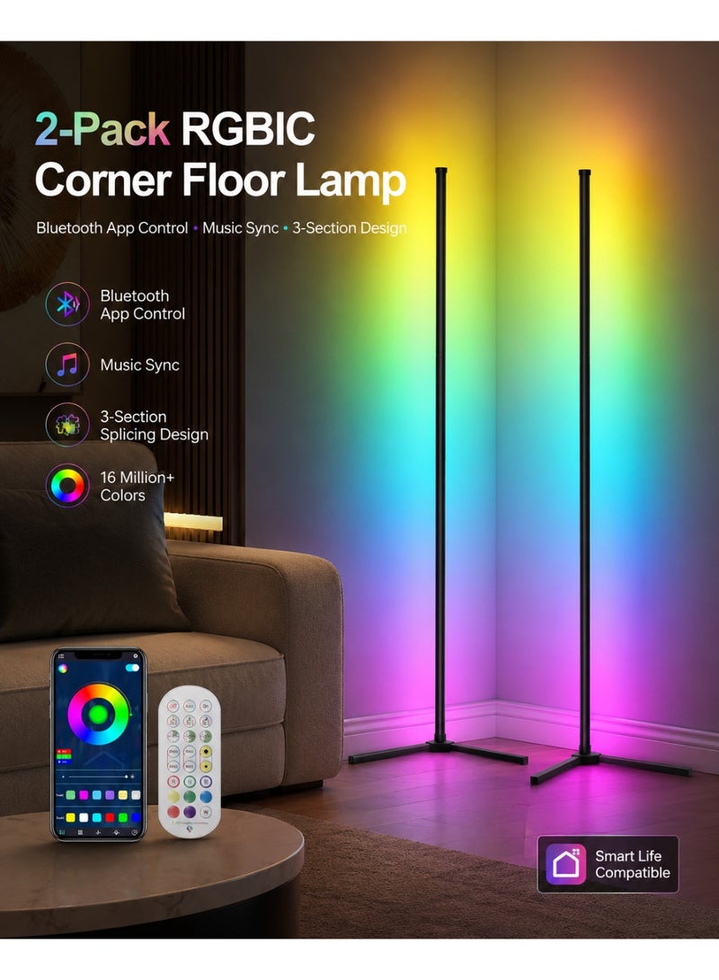 GroveMade 2 PCS LED Corner Lamp for Living Room - 10W Color Changing Lamp, Corner Floor Lamp with APP and Remote Control, RGB Corner Floor Lamp with Dimmable Music Sync Timer for Living Room, Bedroom, Gaming Room - Image 3