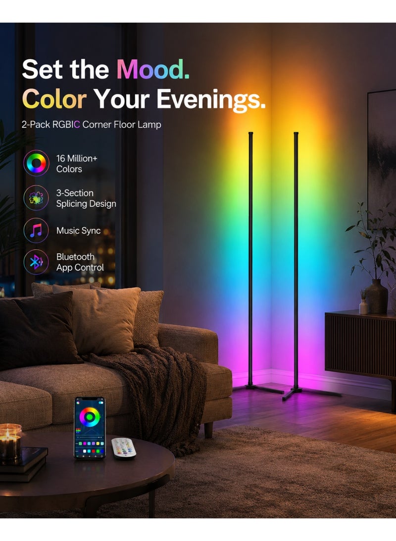 GroveMade 2 PCS LED Corner Lamp for Living Room - 10W Color Changing Lamp, Corner Floor Lamp with APP and Remote Control, RGB Corner Floor Lamp with Dimmable Music Sync Timer for Living Room, Bedroom, Gaming Room - Image 5