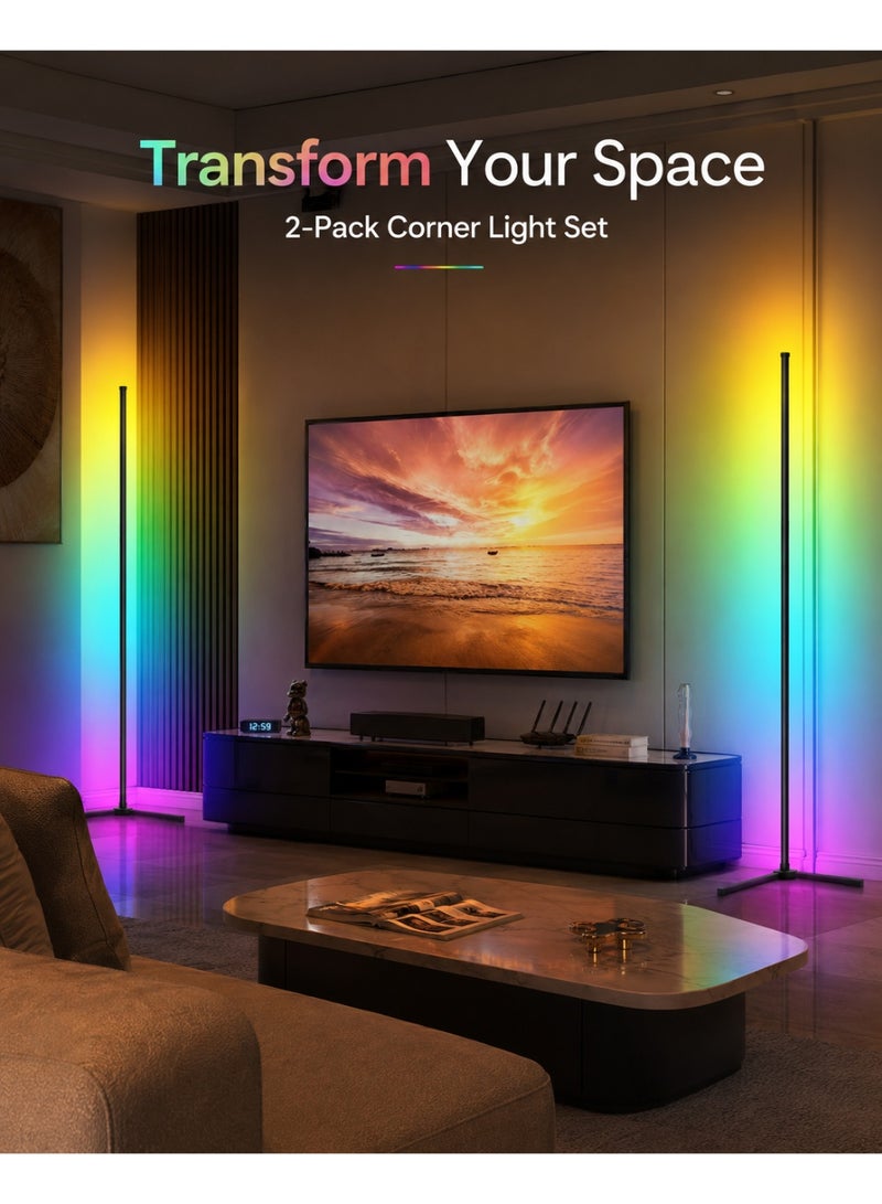 GroveMade 2 PCS LED Corner Lamp for Living Room - 10W Color Changing Lamp, Corner Floor Lamp with APP and Remote Control, RGB Corner Floor Lamp with Dimmable Music Sync Timer for Living Room, Bedroom, Gaming Room - Image 2