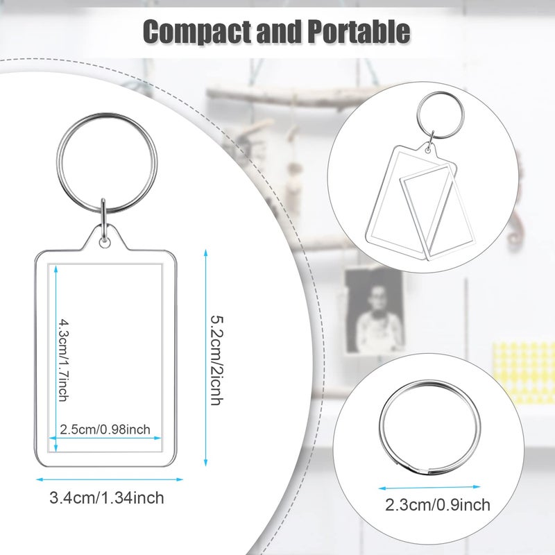 Cositina 50 Pack Acrylic Photo Frame Keychain Clear Photo Insert Blank Keychain Rectangle Picture Frame Keyring Holder for Men Women DIY Projects - Image 2