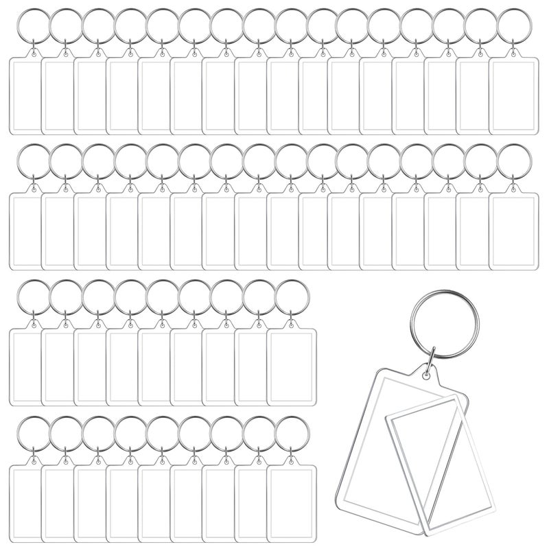 Cositina 50 Pack Acrylic Photo Frame Keychain Clear Photo Insert Blank Keychain Rectangle Picture Frame Keyring Holder for Men Women DIY Projects - Image 1