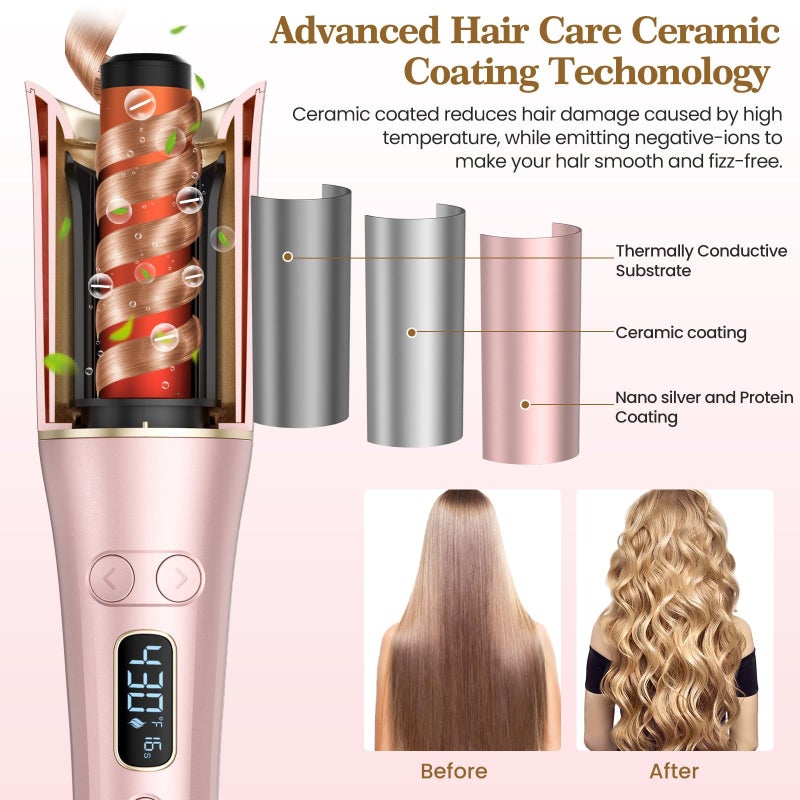 Laluztop Automatic Curling Iron, Auto Hair Curler Wand with 4 Temperatures & 3 Timers & LCD Display, Curling Iron with 1" Large Rotating Barrel, Dual Voltage Auto Shut-Off Spin Iron for Hair Styling - Image 4
