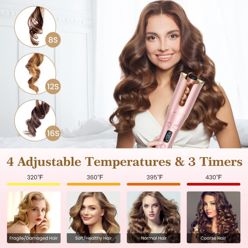 Laluztop Automatic Curling Iron, Auto Hair Curler Wand with 4 Temperatures & 3 Timers & LCD Display, Curling Iron with 1" Large Rotating Barrel, Dual Voltage Auto Shut-Off Spin Iron for Hair Styling - Image 3