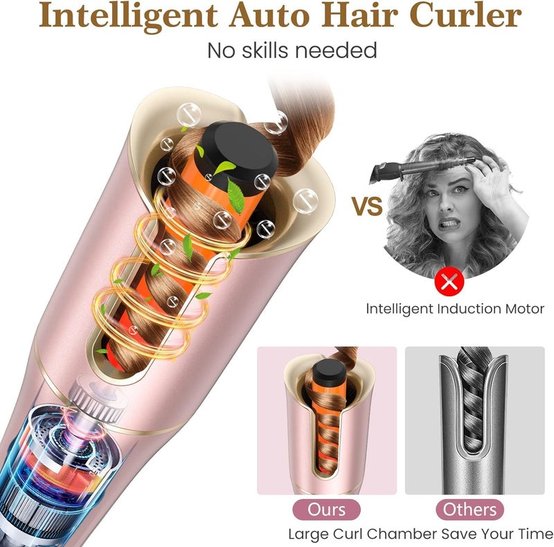 Laluztop Automatic Curling Iron, Auto Hair Curler Wand with 4 Temperatures & 3 Timers & LCD Display, Curling Iron with 1" Large Rotating Barrel, Dual Voltage Auto Shut-Off Spin Iron for Hair Styling - Image 2