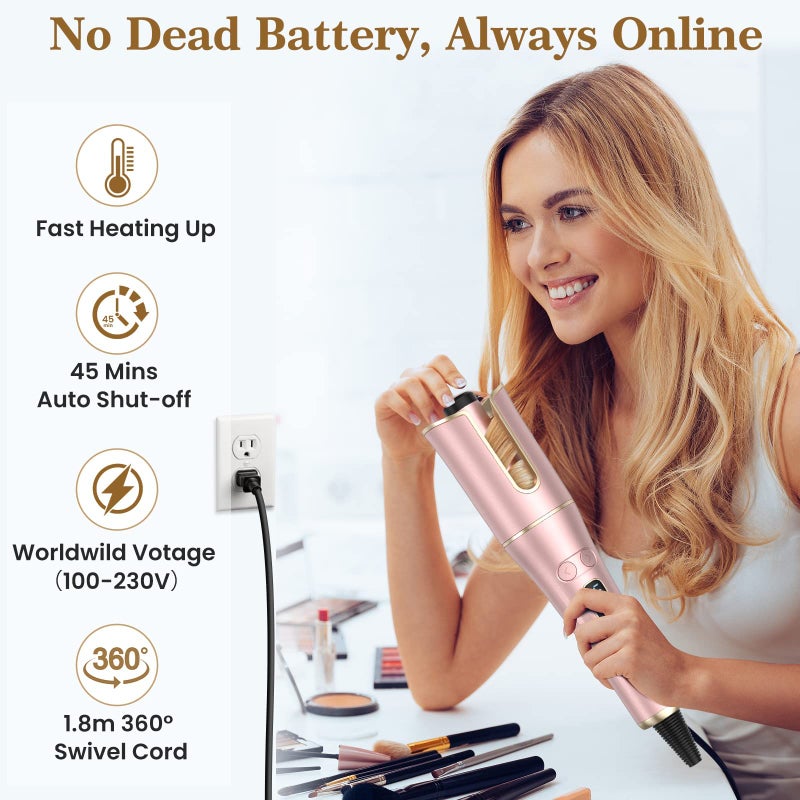 Laluztop Automatic Curling Iron, Auto Hair Curler Wand with 4 Temperatures & 3 Timers & LCD Display, Curling Iron with 1" Large Rotating Barrel, Dual Voltage Auto Shut-Off Spin Iron for Hair Styling - Image 5