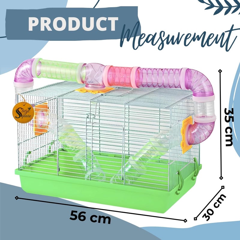 Sage Square قفص هامستر - موطن واسع وقوي للحيوانات الأليفة الصغيرة، مثالي للسفر، عجلة تمرين، سهل التنظيف، نظام قفل آمن، تهوية، ملحقات ممتعة، جربيل، فأر (النوع 2) - Image 3