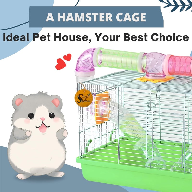 Sage Square قفص هامستر - موطن واسع وقوي للحيوانات الأليفة الصغيرة، مثالي للسفر، عجلة تمرين، سهل التنظيف، نظام قفل آمن، تهوية، ملحقات ممتعة، جربيل، فأر (النوع 2) - Image 5