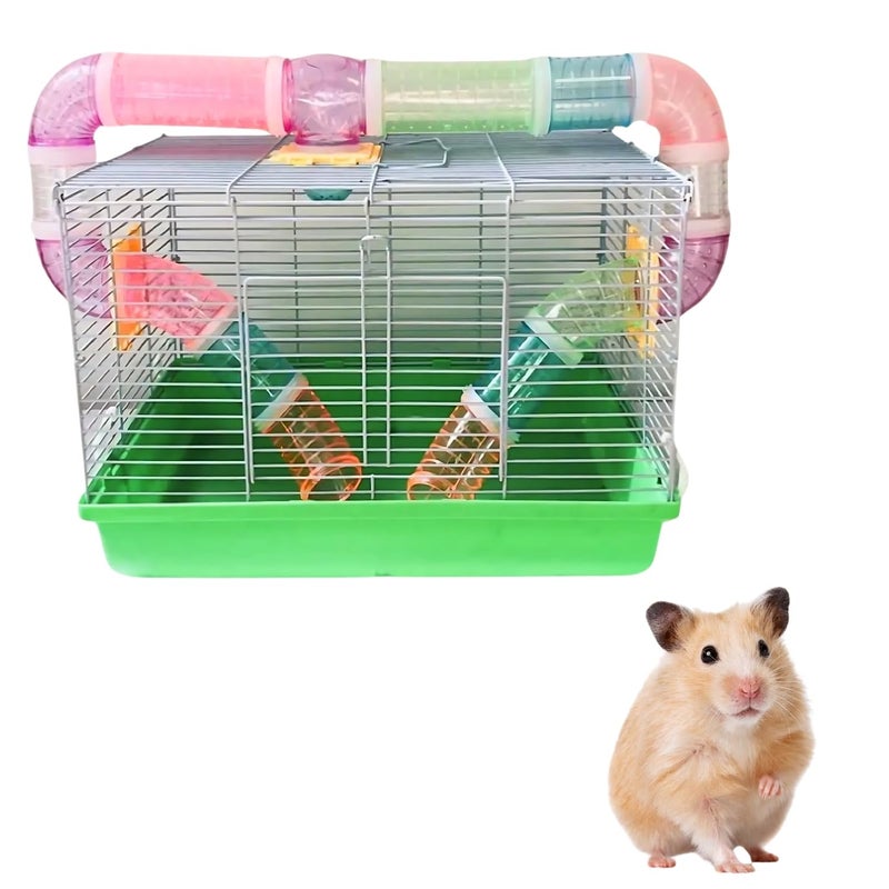 Sage Square قفص هامستر - موطن واسع وقوي للحيوانات الأليفة الصغيرة، مثالي للسفر، عجلة تمرين، سهل التنظيف، نظام قفل آمن، تهوية، ملحقات ممتعة، جربيل، فأر (النوع 2) - Image 1